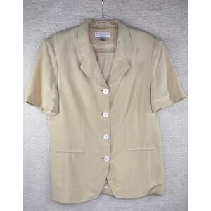 Preston & York Blazer Womens 14 Butter Yellow Silk Short Sleeve Button Up Jacket
